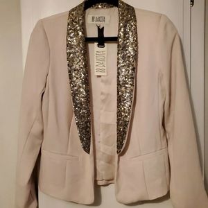 Cream and Gold Sequin Tuxedo Blazer